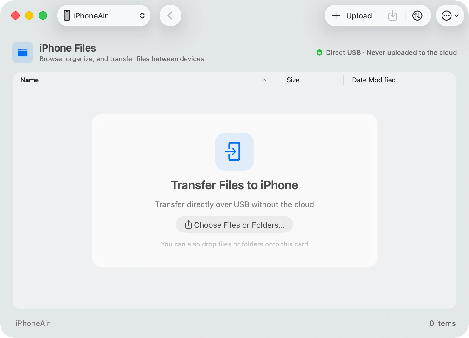 USB File for Mac connected to an iPhone